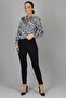 Women's Black and White Patterned Lycra Satin Long Sleeve Evening Dress Shirt Dk 1006 - 5