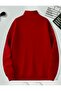 3-Piece Stand Collar Zippered Plain Sweater Sweatshirt Black Gray Red - 3