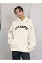 Women's White Cheerful Printed Hooded Hoodie Sweatshirt - 2