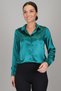 Women's Emerald Green Satin Long Sleeve Evening Dress Shirt - 2