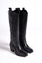 Black Leather Black Embroidered Zipper Long Western Women's Cowboy Boots - 4