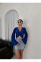 V-Neck Front Bottom Side Twist Detailed Long Spanish Sleeve Sandy Fabric Crop Blouse - 6