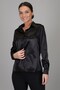Women's Black Lycra Satin Long Sleeve Evening Dress Shirt - 6