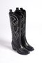 Black Leather White Embroidered Zipper Long Western Women's Cowboy Boots - 4