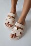 Palmeira Women's Velcro Strap Leather Slippers Beige - 2