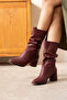 Rille Women's Burgundy Matte Gusseted Heeled Boots - 2