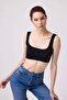 Premium - Women's Black Seamless Square Neck Crop Top Bustier - 4