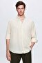 Ds Damat Comfort Beige Button Collar Relaxed Fit Linen Look 100% Cotton Shirt