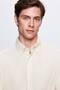 Ds Damat Comfort Beige Button Collar Relaxed Fit Linen Look 100% Cotton Shirt - 3