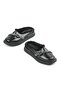 Paris Black Wrinkled Patent Leather Slippers with Feather and Stone Detail - 3