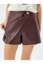 Regular Fit Faux Leather Double Breasted Mini Short Skirt - 5