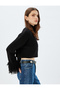 Turtleneck Long Sleeve Tassel Crop Knit Sweater