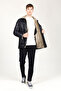 Ottowa Men's Jumbo Fur Genuine Leather Coat Navy Blue - 3