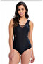 V-neck Tulle Detailed Low-cut Black Stylish Swimsuit - 6