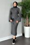 Gray Shoulder Pearl Knitwear Dress