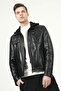 Torino Hooded Genuine Leather Men's Coat Black