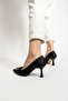 Women's Black Satin Heeled Shoes - 3