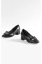 Women's Black Stone Detailed Accessory Short Heeled Shoes - 4