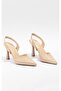 Women's Beige Simple and Eye-Catching Design Heeled Shoes - 4