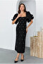 Black Pearl Embroidered Balloon Sleeve Long Evening Dress