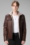 Men's Parma Jumbo Inner Stand Collar Genuine Leather Coat Hazelnut