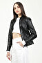 Evelyn Women's Slimfit Genuine Leather Coat Black - 3