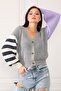 Women's Gray Color Blocked Trend Model Knitwear Cardigan - 3
