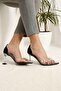 Women's Stoned Transparent Heeled Shoes Black Satin - 2