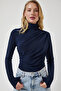 Navy Blue Sandy Blouse - Gather Detailed, Lff0001