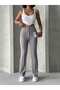 Women's Gray High Waist Recovery Ribbed Flared Leg Palazzo Pants - 7