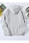 3 İplik Pumpkin Cats Sweatshirt - Gray Printed Oversize Hooded Hoodie - 2