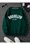 Brooklyn 1889 Thick Winter Sweatshirt - Nefti Green Printed Oversized Crew Neck - 2