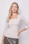 Lightweight Shiny Fabric Three Quarter Capri Sleeve Square Neck Stylish Body Blouse-Stone - 4