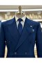 Italian Style Slim Fit Men's Double-Breasted Jacket Pants Suit Navy Blue T12687 - 2