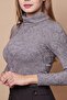 Women's Patterned Stretchy Soft Textured Knitwear Full Fisherman Long Sleeve Blouse-Grey - 6