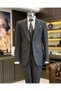 Italian Style Slim Fit Striped Jacket Vest Pants Suit Anthracite T11816 - 3
