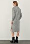 Gray Polo Neck Basic Midi Knitwear Dress - 4