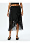 Asymmetrical Tulle Midi Length Ruffle Skirt - 3