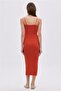 Orange Cotton Midi Knit Dress - 5