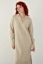 Beige Polo Neck Basic Midi Knitwear Dress - 3