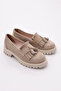 Women's Thick Sole Tasseled Loafer Shoes Beige Suede 3951841 - 2