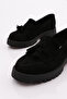 Women's Thick Sole Tasseled Loafer Shoes Black Suede 3951841 - 4