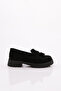 Women's Thick Sole Tasseled Loafer Shoes Black Suede 3951841