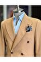 Italian Style Slim Fit Double-Breasted Jacket Trousers Suit Camel T12603 - 2