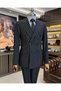 Italian Style Slim Fit Striped Double-Breasted Jacket Trousers Suit Black T11933 - 2