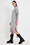 Gray Slit Detailed Turtleneck Knitwear Dress - 3