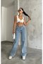 Alula Women's Blue Snow Wash High Waist Wide Leg Palazzo Jeans - 5