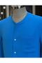 Italian Style Slim Fit Men's Collarless Shirt Blue T11875 - 3