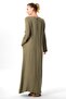 Long Sleeve Nazlı Side Double Pockets Autumn and Winter Authentic Double Muslin Long Dress Khaki Hk - 2