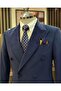 Italian style velvet double-breasted men's single jacket navy blue T11036 - 2